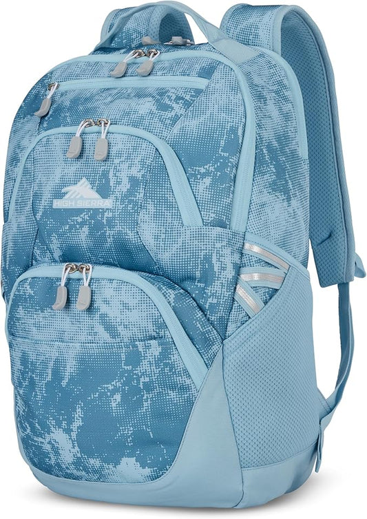 High Sierra Swoop Backpack, Lightweight Bookbag, Large Main Compartment + External Accessory Pockets, Separate Laptop Pocket, Dual Water Bottle Pockets, Fits most 17” Laptops, 30L Capacity, Blue Waves