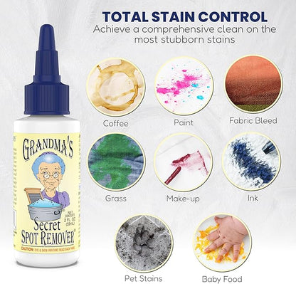 Grandma's Secret Spot Remover for Clothes - Chlorine, Bleach and Toxin-Free - Fabric Stain Remover Removes Oil, Paint, Blood and Pet Stains – 2 Ounce, Pack of 2