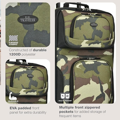 U.S. Traveler Rio Lightweight Softside Rolling Carry-on Suitcase, 2-Wheel Single, Camouflauge