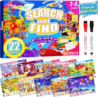 Search and Find Game Books - Preschool Learning Activities for Kids Age 3-8, Travel Games for or Road Trip Car Airplane, Educational Seek Activity Birthday Gifts for Boys and Girls