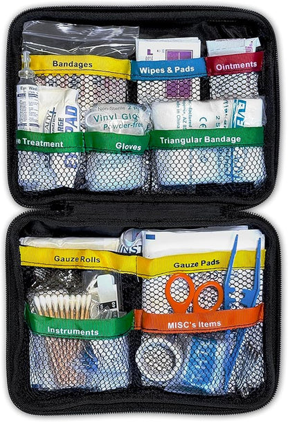 Rapid Care First Aid 160-Piece All-Purpose First Aid Kit for Home, Office & Car – Compact Color Coded Emergency Preparedness Kit with CPR Barrier, Emergency Blanket, Ice Pack & Other Essentials