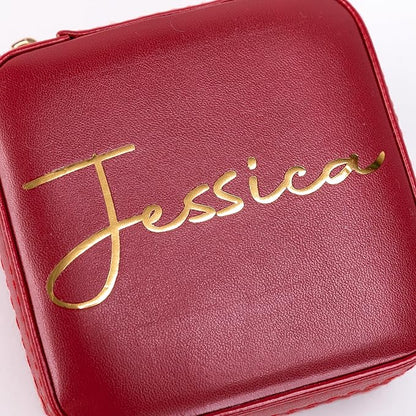Angelina's Palace Personalized Jewelry Case with Name Engraved,Custom Leather Travel Jewelry Organizer Box for Rings,Earrings,Necklaces,Birthday Bridesmaid Gift For Women