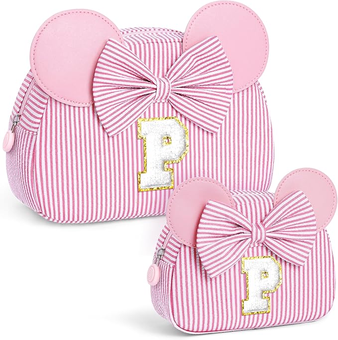 Initial Makeup Bag | Makeup Bags | Travel Cosmetic Bag | Birthday Gifts for Girls | Christmas Gifts for Kids | Birthday Gift for 4 5 6 7 8 9 10 11 12 13 Years Old Girl | Pink P