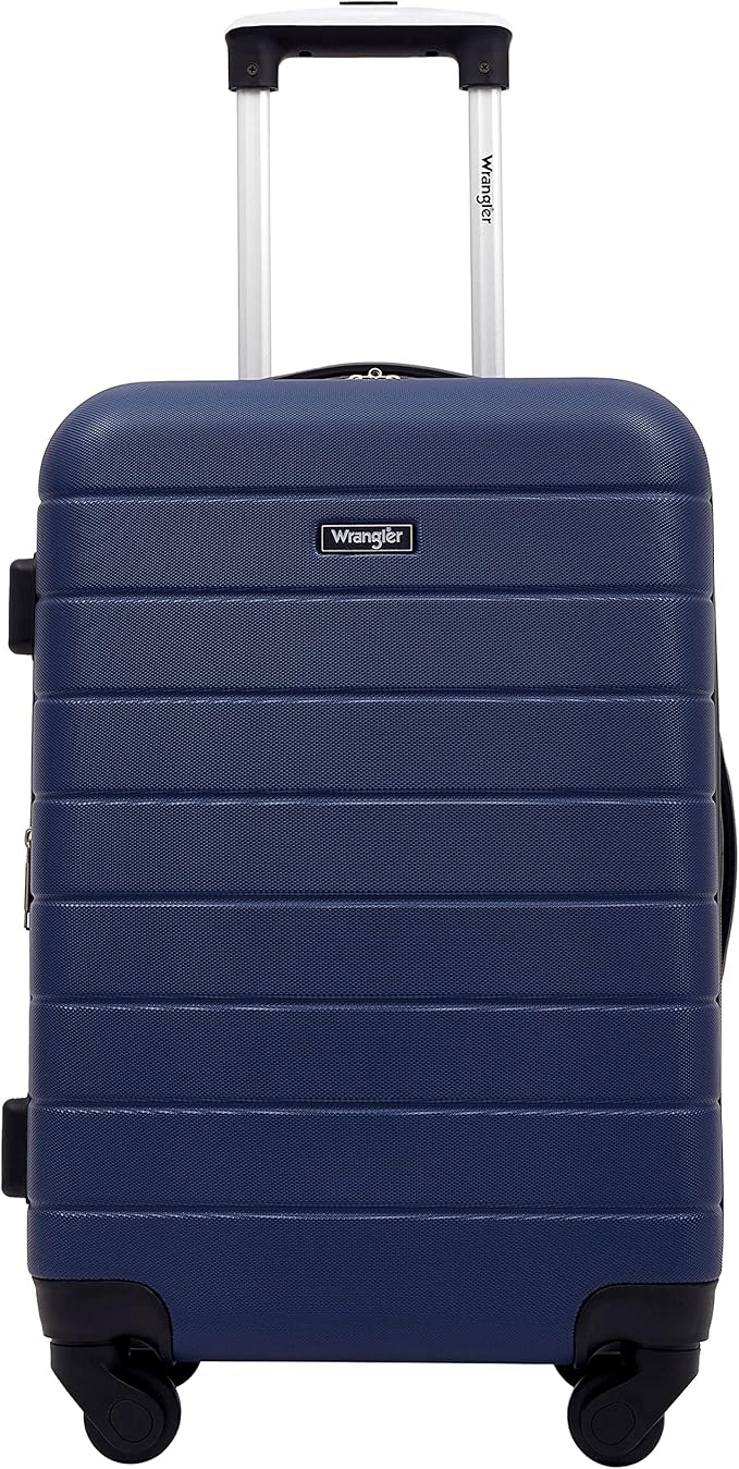 Wrangler Smart Luggage Set with Cup Holder and USB Port, Navy Blue, 2 Piece