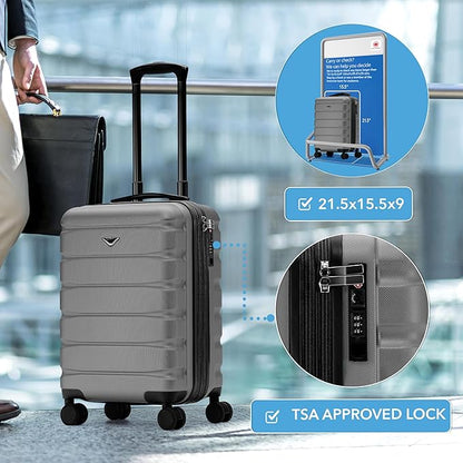 Flight Knight 21.5x15.5x9" Expandable Carry On Suitcase Hardside TSA Lock & USB C Port Lightweight Luggage Silent Double Spinner Wheels Maximum Canada Air Overhead Carry-On Bag Many Airlines Approved