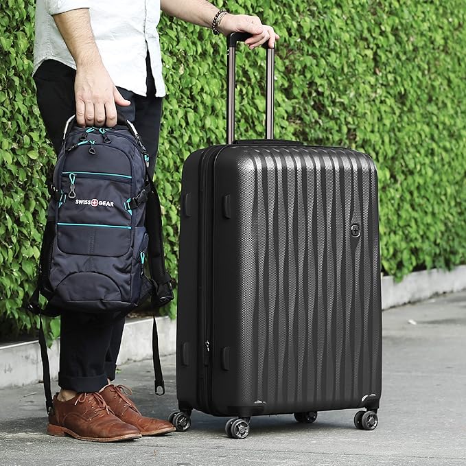 SwissGear 7272 Energie Expandable Hardside Luggage with Spinner Wheels and TSA Lock, Black, Checked-Large 27-Inch