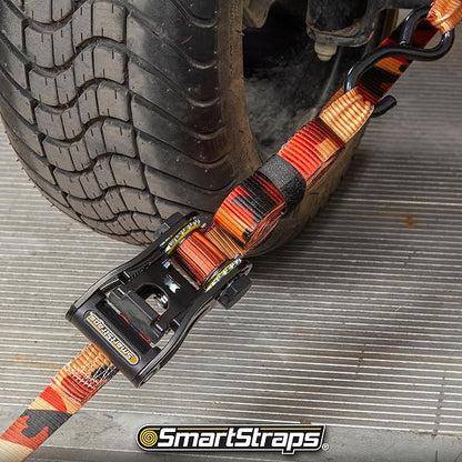 SmartStraps 14’ CamoX Ratchet Straps, 4 Pack – 3,000lbs Break Strength, 1,000lbs Safe Work Load – Premium Duty Tie Downs for Heavier Loads, Orange Camo Webbing