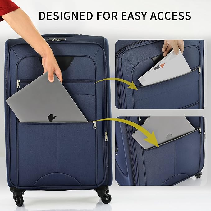Merax Softside Luggage Set, Travel Suitcase Expandable Lightweight, 3 Piece Luggage Sets with Duffel Bag 22" 26" 30" Suitcase with TSA Lock Spinner Wheels,Deep Blue