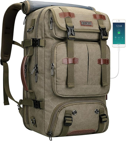 WITZMAN Travel Backpack for Men 40L Large Carry-on Airline Approved Convertible 3 in 1 laptop Bags Fit 17 inch(A8013 Army Green)