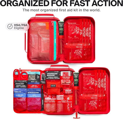 Large Waterproof First Aid Kit for Car, Travel & Home - Emergency Kit for Hiking, Camping, Backpacking and Outdoors - Includes Zip Stitch Wound Closure Strips