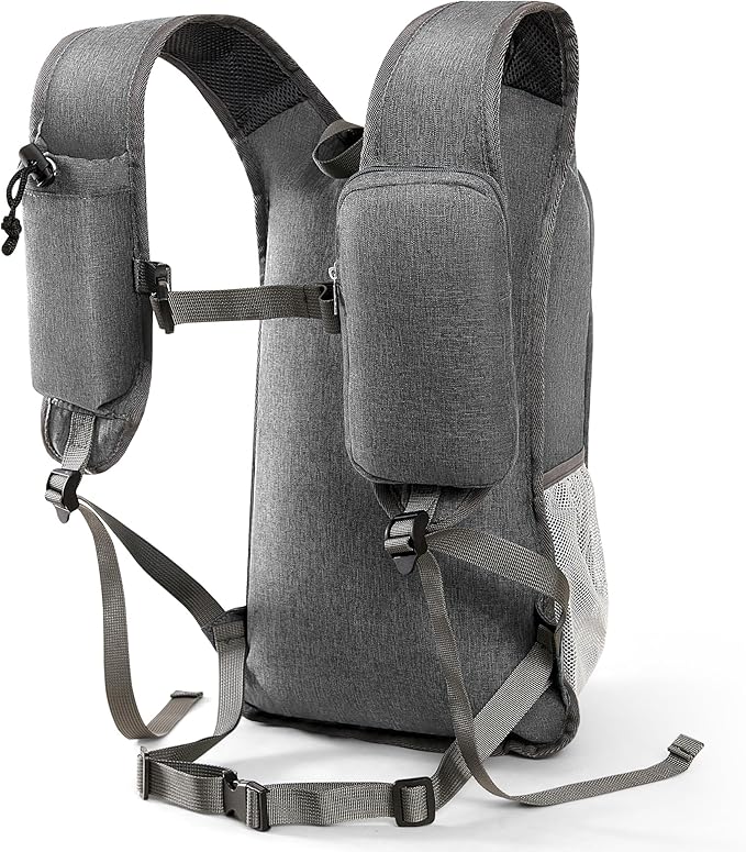 Small Hiking Backpack with Detachable Front Phone Holder, Foldable Packable Back pack with Chest and Waist Strap, Lightweight Daypack for Women Men (Gray, 15L)