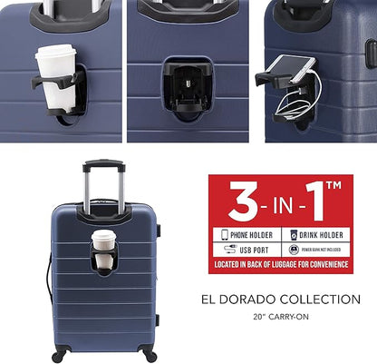 Wrangler Smart Luggage Set with Cup Holder and USB Port, Navy Blue, 2 Piece