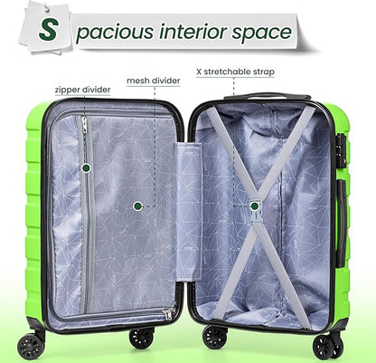 AnyZip Luggage Sets 4 Piece Hardshell Suitcase Set PC ABS Lightweight Travel Suitcases with 4 Double Spinner Wheels TSA Lock 20 24 28 32 Inch Apple Green