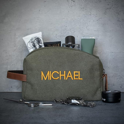 Embroidered - Handcrafted Personalized Toiletry Bag for Men Custom w/Name - 5 Canvas & 8 Thread Color - Gifts for Men