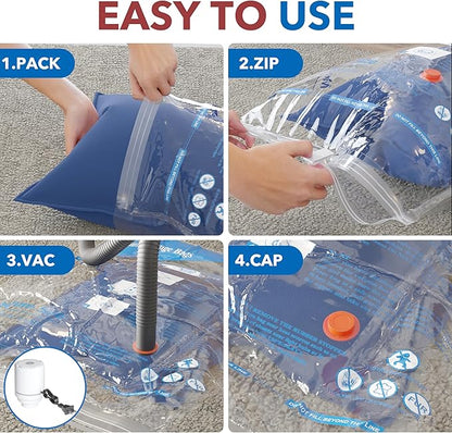 Vacuum Storage Bags with Electric Air Pump 16 Combo (4 Jumbo/4 Large/4 Medium/4 Small), Plastic Packaging Bags,Travel Vacuum Bags For Luggage,Clothes, Pillows, Comforters, Blankets, Bedding