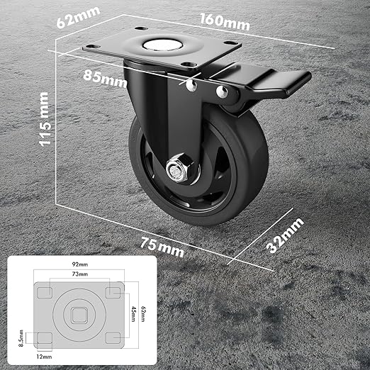 3 Inch Caster Wheels Heavy Duty with Brake, Casters Set of 4, Castors 1000 Lbs, Locking Industrial Swivel Top Plate Casters Wheels for Furniture and Workbench Cart(Two Hardware Kits Include)