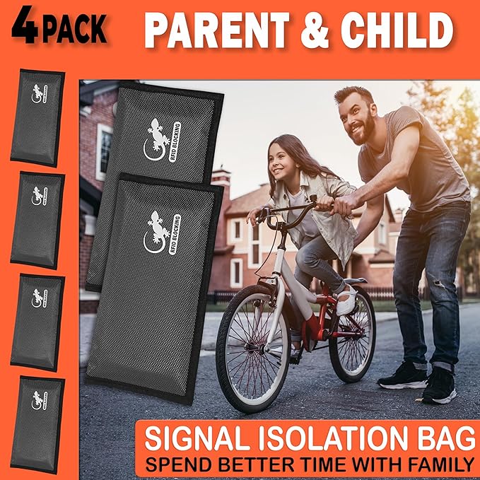 4 Faraday Bag Anti-Tracking GPS RFID Car Key Signal Blocker Wallet Shielding Pouch Protective Case for Cell Phone Car Key FOB, Data Privacy, Electronic Device Security (4 PACK - GRAY)
