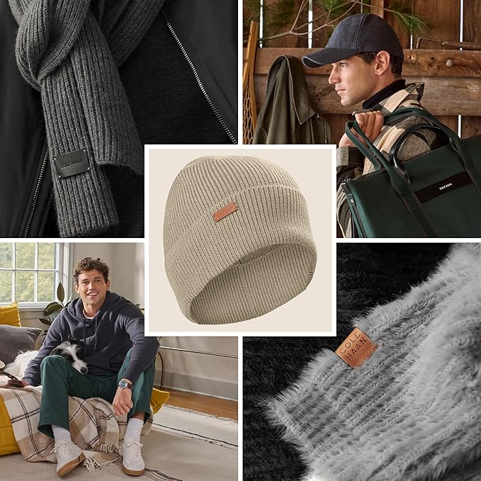Cole Haan Men's Heritage Rib Cuff Wool Beanie Hat, One Size