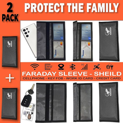 Two Faraday Bags Anti-Tracking GPS RFID Signal Blocker Wallet Shielding Pouches (x2) Protective Cases for Cell Phone Car Key FOB, Data Privacy, Electronic Device Security (2 PACK - POCKET GRAY)