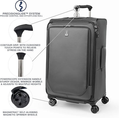 Travelpro Crew Classic Lightweight Softside Expandable Checked Luggage, 8 Wheel Spinner Suitcase, TSA Lock, Men and Women, Checked Large 29-Inch, Titanium Grey