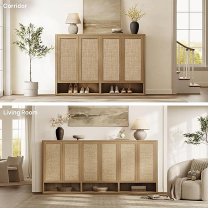 SICOTAS Rattan Shoe Storage Cabinet - Modular Shoe Cabinets with Door Tall Large Shoe Cabinet Storage for Entryway - 65.6" Wide Modular Cabinet for Hallway, Living Room