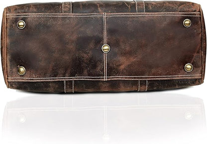 Leather 24 Inch Duffle Bag for Men and Women Large Carry On Luggage Weekender Travel Overnight Gym Sports Bag for Airplanes