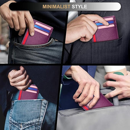 Travelambo Slim Wallet Front Pocket Minimalist Leather RFID Blocking Medium Size