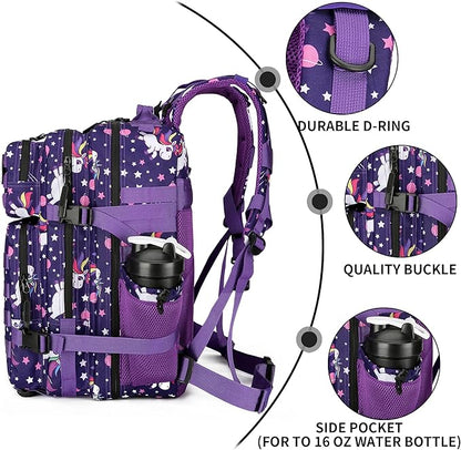 25L Tactical Military Backpack Small Travel Rucksack for Men and Women Assault Pack Bug Out Bag Molle Daypack Gym Backpack with Bottle Holder (Purple Pony)