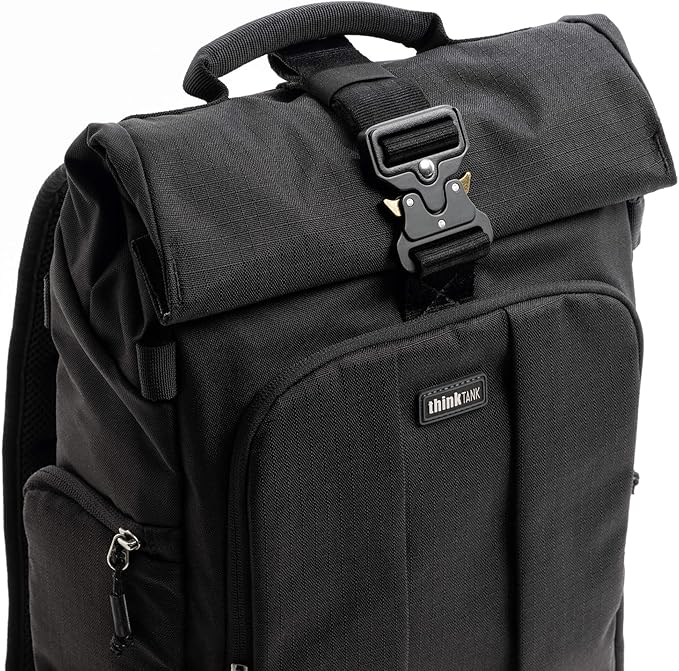 Think Tank FocusPoint 30L RollTop Camera Backpack - Asphalt Black: Expandable Travel & Camera Backpack with Laptop Sleeve, Quick Side and Back Access, Rain Cover – Versatile Photography & Travel Bag