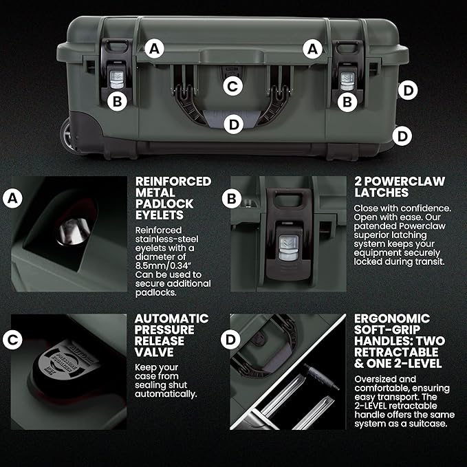 NANUK 935 Pro Photo Kit – Waterproof Travel Camera Hard Case with Padded Dividers and Wheels, 22” x 14” x 9” - Dustproof and Impact Resistant, Airline Carry-On Approved – Olive