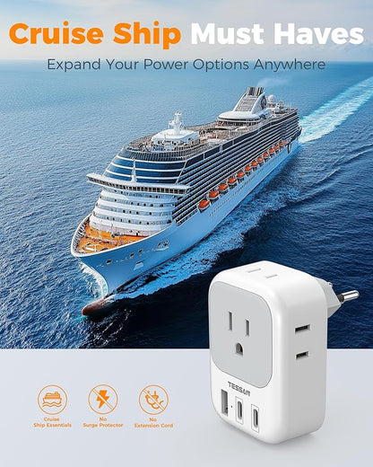 Switzerland Travel Plug Adapter 2 Pack, TESSAN Type J Switzerland Power Adapter with 4 Outlets 3 USB (2 USB-C), Swiss Plug for US to Rwanda Jordan Liechtenstein Madagascar, Travel Essentials