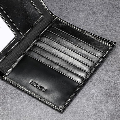 HISCOW Italian Leather Passport Holder for Travel - RFID Blocking Wallet Cover with Secure Organizer for Men & Women, US & Foreign Trips, Antiqued Black