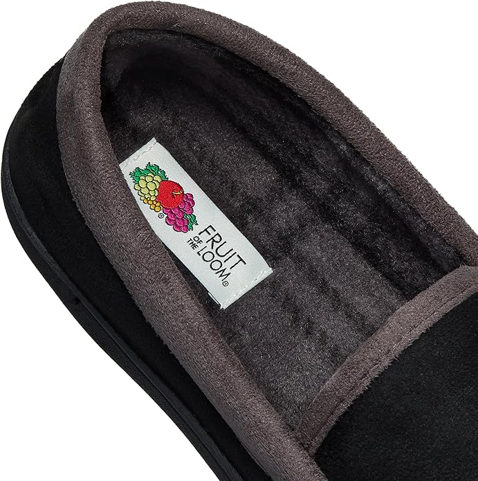 Fruit of the Loom Men’s Memory Foam House Slippers Indoor Outdoor – Microsuede Venetian Cozy Warm Men’s Slippers Plush House Shoes, Sizes 7-14