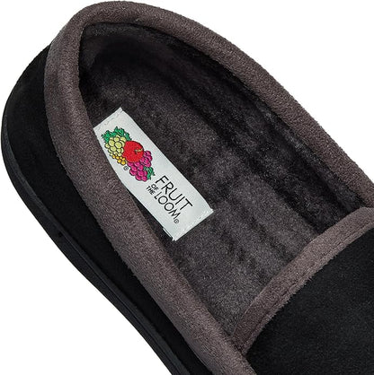 Fruit of the Loom Men’s Memory Foam House Slippers Indoor Outdoor – Microsuede Venetian Cozy Warm Men’s Slippers Plush House Shoes, Sizes 7-14