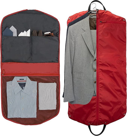 SkyHanger - Carry on Garment Bag with unique Titanium Suit Hanger for Men & Women - best-in-class functionality for wrinkle-free traveling - lightweight & water repellent nylon - Dark Red