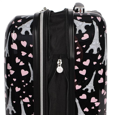 Betsey Johnson 26 Inch Checked Luggage Collection - Expandable Scratch Resistant (ABS + PC) Hardside Suitcase - Designer Lightweight Bag with 8-Rolling Spinner Wheels (Paris Love)