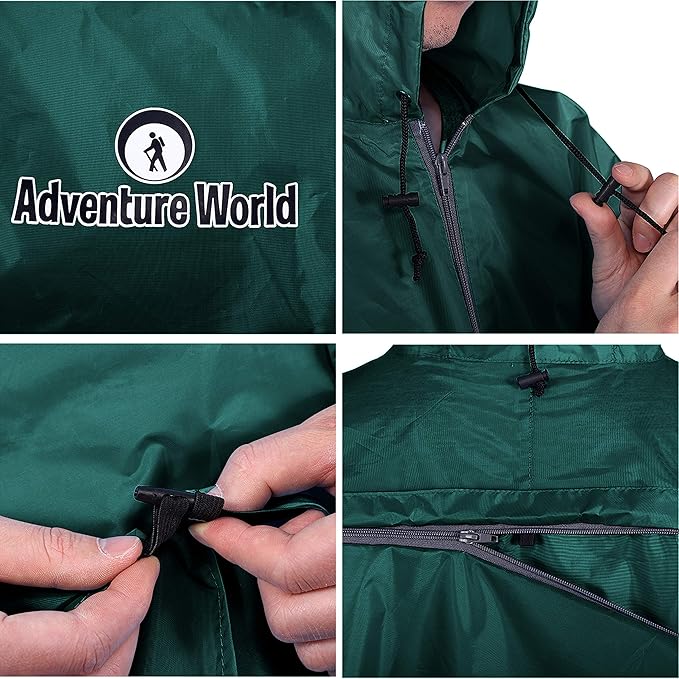 Adventure World Globotrekker Backpack Poncho Lightweight Waterproof Rain Poncho for Hiking, Camping, Travel & Outdoor Use