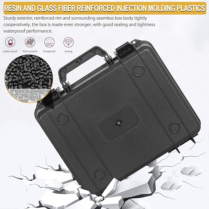 Protective Hard Case Shockproof Water-resistant with Customized DIY Foam Insert fit for Camera, etc, 14 X 11.5 X 3.7-Inch