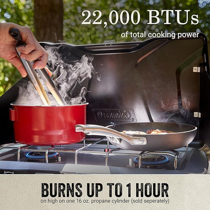 Coleman Triton+ 2-Burner Propane Camping Stove with InstaStart Ignition, Portable Camping Cooktop with 2 Adjustable Burners & Wind Guards, 22,000 BTUs of Power for Camping, Tailgating, Grilling