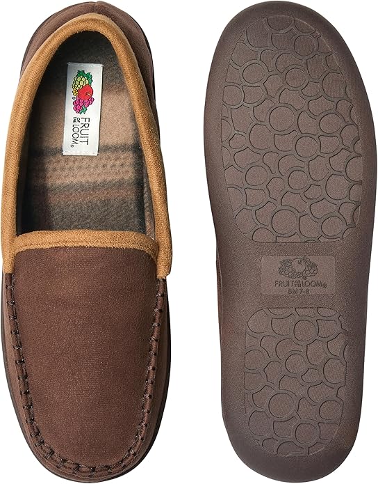 Fruit of the Loom Men’s Memory Foam House Slippers Indoor Outdoor – Microsuede Venetian Cozy Warm Men’s Slippers Plush House Shoes, Sizes 7-14