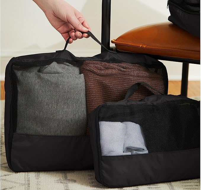 Covermates Packing Cube Set - Premium Polyester - Dual Zipper Pulls - Carrying Handle - Front Mesh Window - Travel Organization, Black