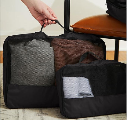 Covermates Packing Cube Set - Premium Polyester - Dual Zipper Pulls - Carrying Handle - Front Mesh Window - Travel Organization, Black