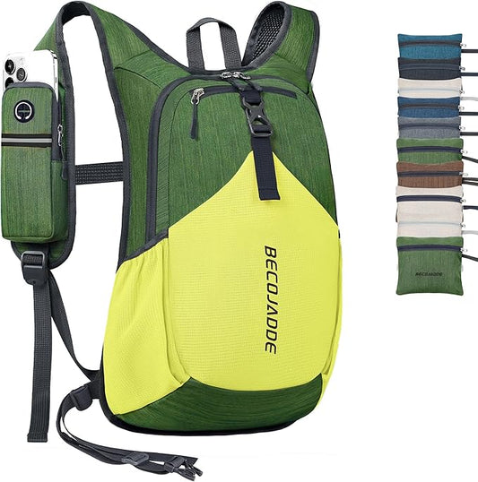 20L Small Hiking Backpack for Men Women Foldable Packable Back Pack Ultralight Hiking Daypack for Travel Camping Outdoor, Olive Green Yellow