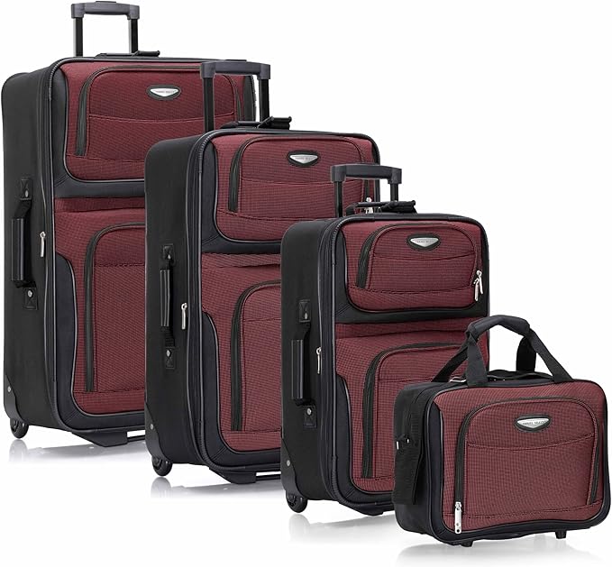 Travel Select Amsterdam Softside Expandable Luggage with Rolling Wheels, Burgundy, 4-Piece Set (15/21/25/29)