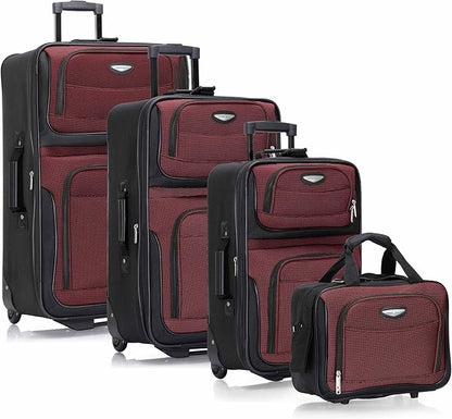 Travel Select Amsterdam Softside Expandable Luggage with Rolling Wheels, Burgundy, 4-Piece Set (15/21/25/29)