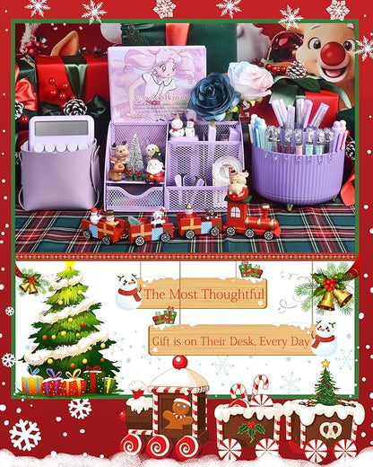 Purple Desk Organizers and Accessories With Mesh Desk Organizer and 360°Rotating Pen Holder and a Lot of Office Purple Office Supplies Beautifully Presented in a Gift Box Christmas Gifts