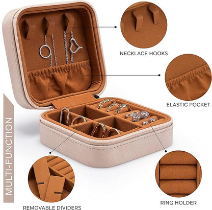 Custom Leather Jewelry Box w/Name & Birth Flower Month - Birthday Gifts for Women, Personalized Jewelry Travel Case - Customized Jewelry Organizer Box, Mom Birthday Gifts - White