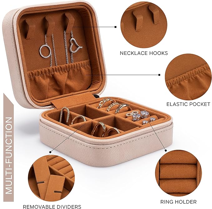Custom Leather Jewelry Box w/Name & Birth Flower Month - Birthday Gifts for Women, Personalized Jewelry Travel Case - Customized Jewelry Organizer Box, Mom Birthday Gifts - Rustic