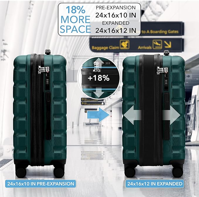Flight Knight 24x16x10 Expandable Carry On Suitcase Hardside TSA Lock USB C Lightweight Luggage Silent Double Spinner Wheels Maximum Overhead Carry-On Bag For Virgin & South West Approved Airlines