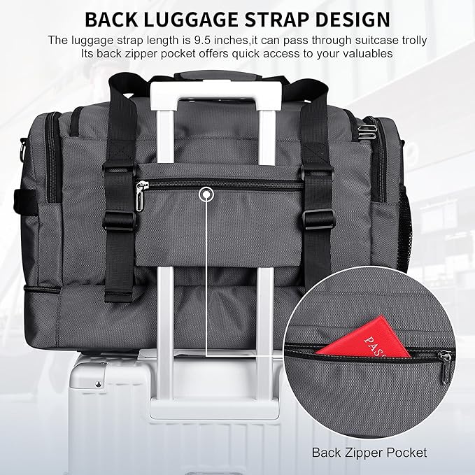 WITZMAN Duffle Bag for Men Large Carry On Travel Mens Weekender Overnight Bags with Shoes Compartment for Sports Gym(B723 Silvery Grey)